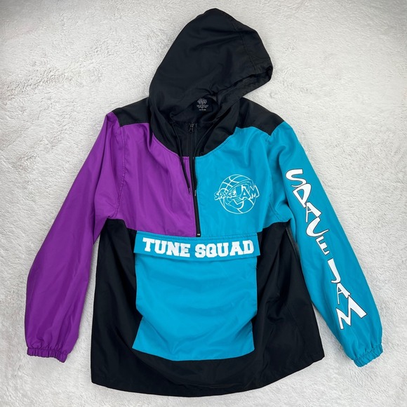 Space Jam Tune Squad Anorak Windbreaker Men's LARGE Color Block Hooded 90's Vtg - Picture 1 of 11